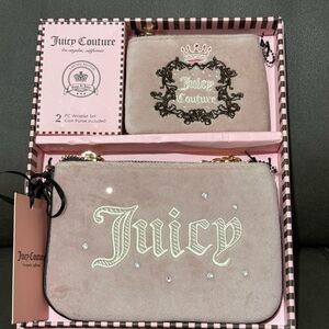 Juicy Couture Blush Velvet Wristlet Set with Gold Hardware